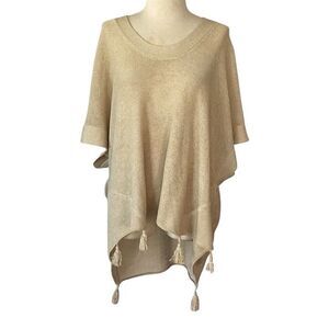 By Marlene Birger Revolve Linen Knit Pancho Oversized Sweater Sm Tassels